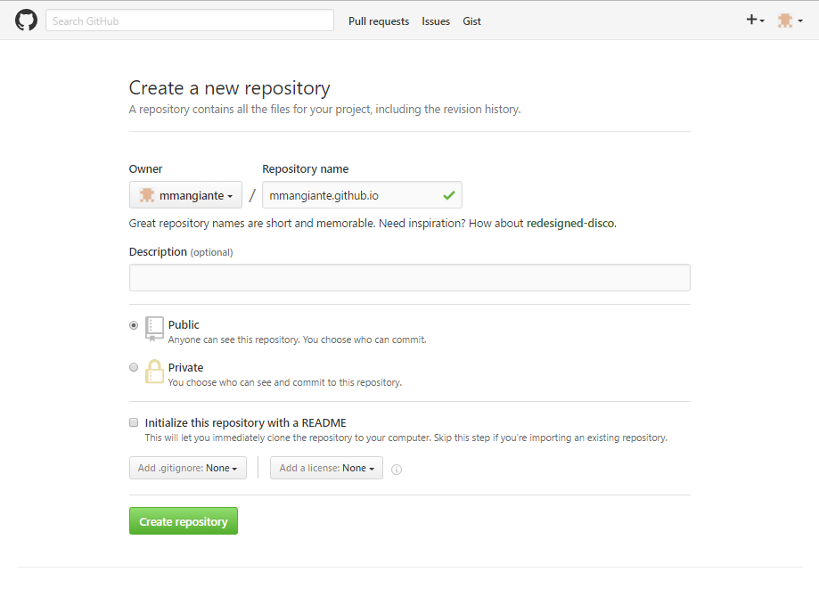 GitHub Pages configurazione repository