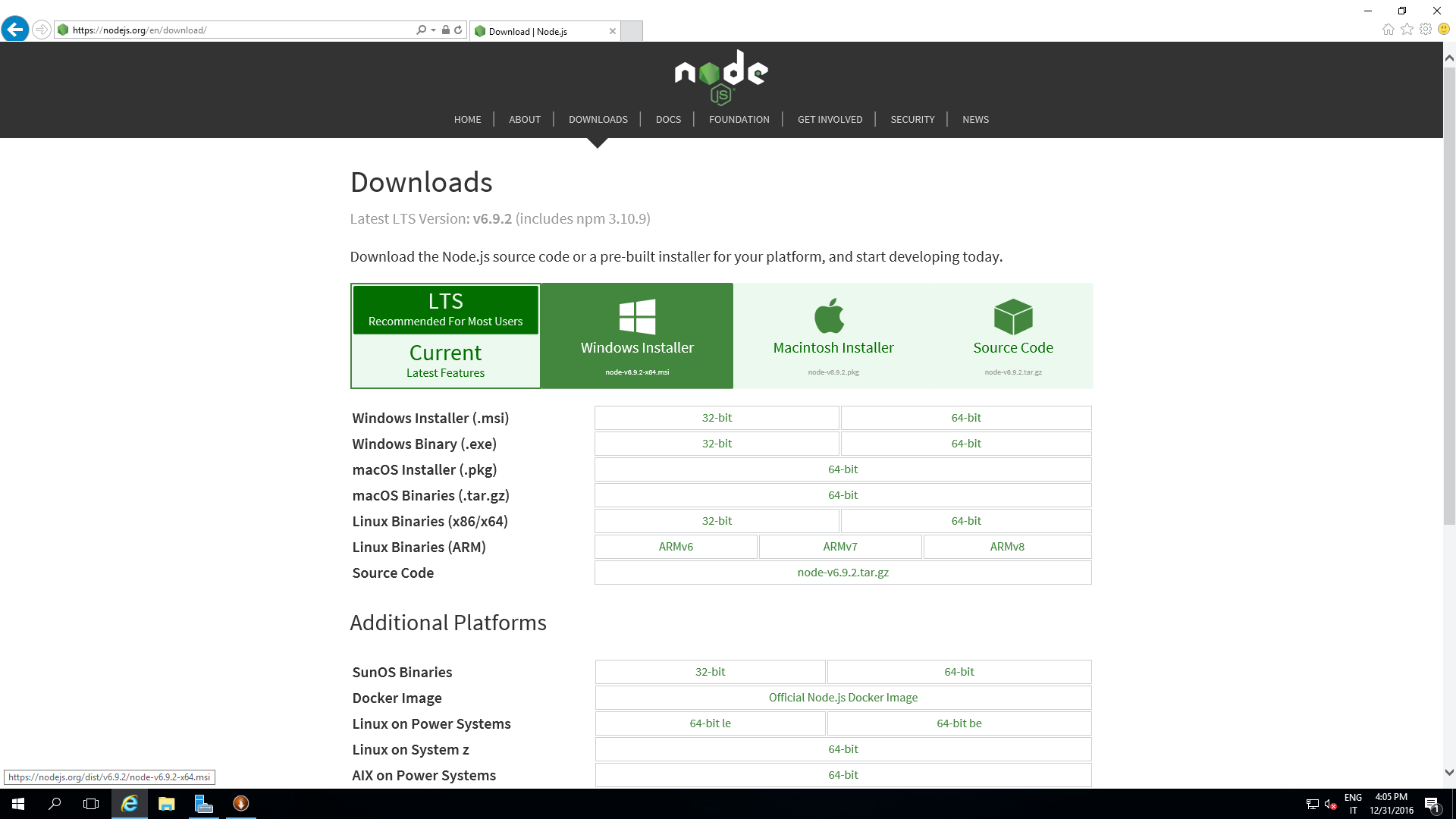Download Node.js LTS