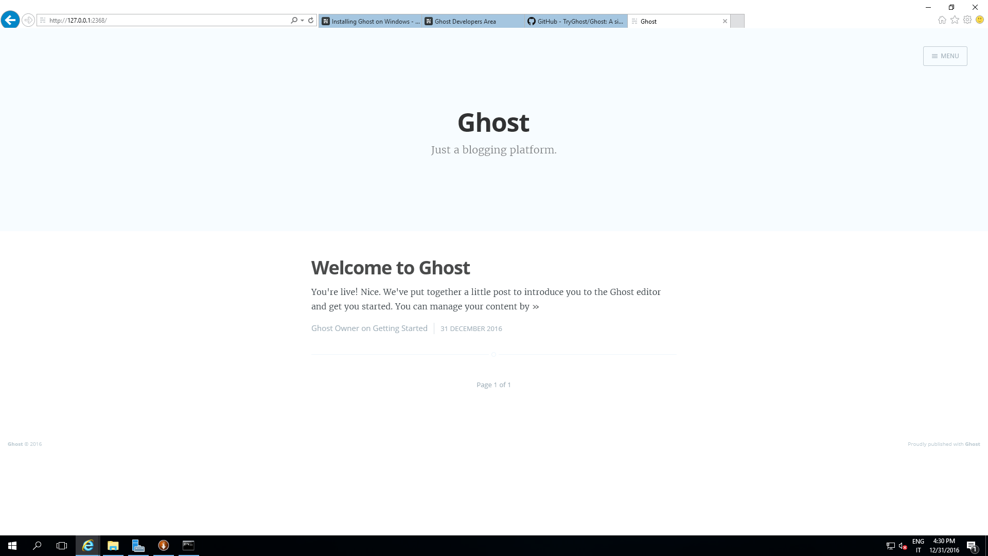 Ghost pagina iniziale
