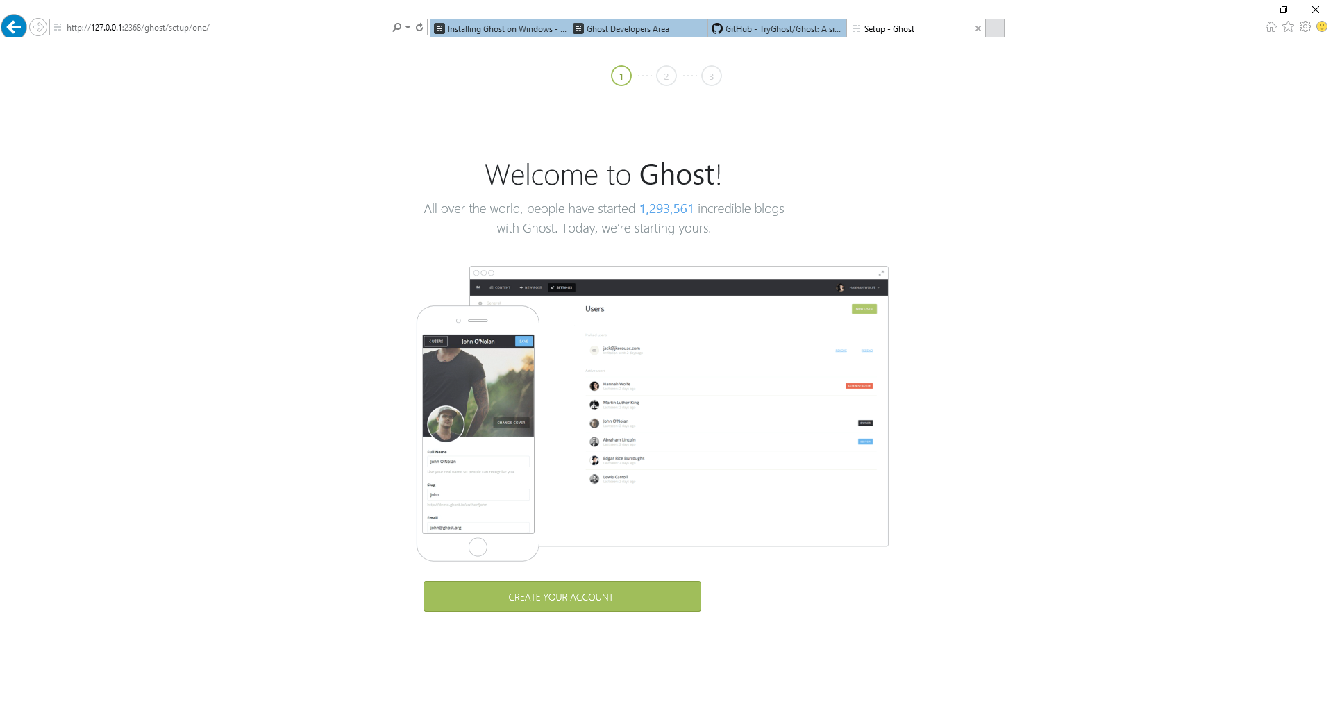 Ghost creazione account