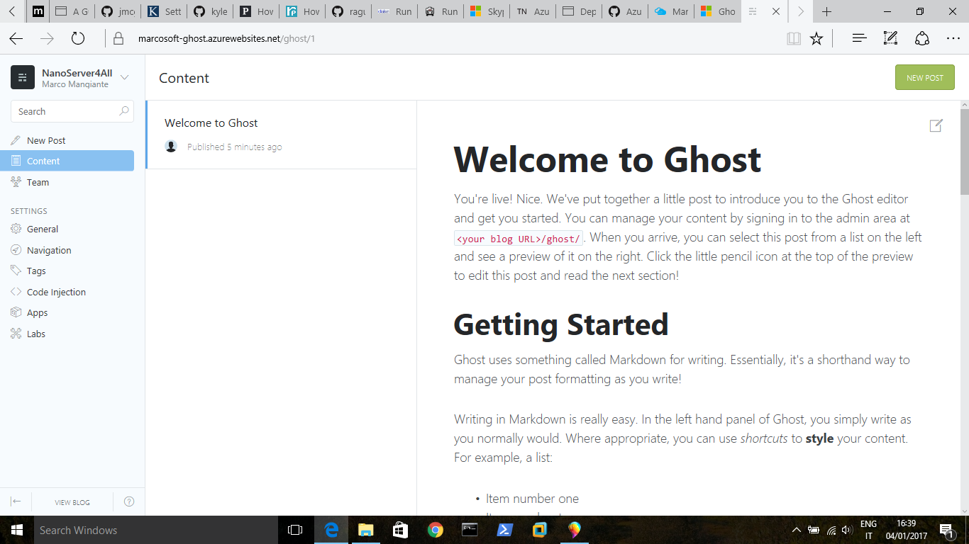 Ghost gestione e creazione post